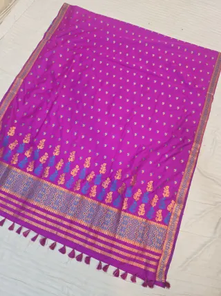 Magenta Rani Pink with Peacock Blue and Gold Zari Weave Assam Silk Saree