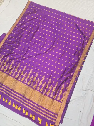 Royal Purple with Gold Zari Tree Motif Weave Assam Silk Saree