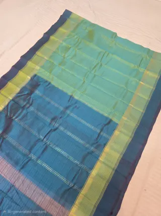 Dual-Tone Sky Blue with Mustard Yellow Border and Krishna Blue Pallu Pure Mulberry Silk Gadwal Saree