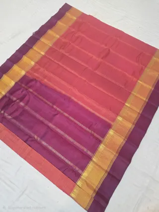 Peach with Rich Wine Pallu and Mustard Gold Border Pure Mulberry Silk Gadwal Saree