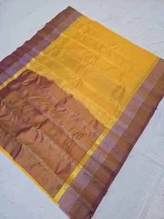 Mustard Yellow with Dual-Tone Copper Brown Border and Pallu Pure Mulberry Silk Gadwal Saree