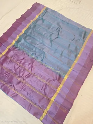 Bluish Grey with Dual-Tone Violet Wine Pallu and Border Pure Mulberry Silk Gadwal Saree