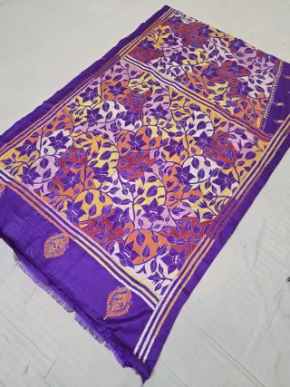 Royal Purple Multicolour  Hand Embroidered Floral Jaal Reverse Kantha Stitch Saree