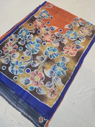 Rust Orange and Ombre Earth Handcrafted Momchitra Batik Floral Pure Bishnupur Silk Saree