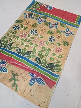 Fawn Beige Handcrafted Momchitra Batik Garden Flowers and Butterfly Pallu Pure Bishnupur Silk Saree