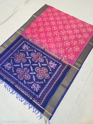 Rani Pink and Royal Blue Pallu Handcrafted Pure Ikkat Silk Pochampally Saree