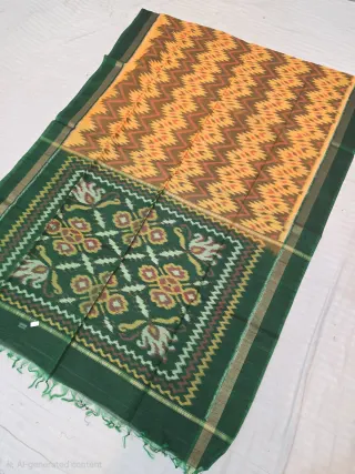 Haldi Yellow and Bottle Green Pallu Handcrafted Pure Ikkat Silk Pochampally Saree