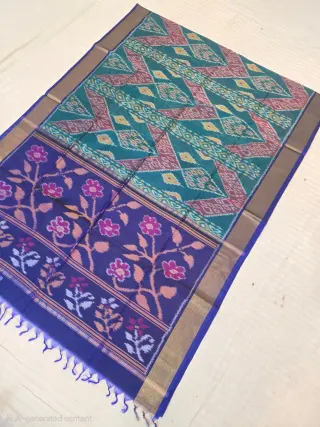 Teal Green and Royal Blue Floral Pallu Handcrafted Pure Ikkat Silk Pochampally Saree