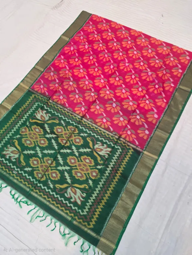 Rani Pink and Emerald Green Pallu Handcrafted Pure Ikkat Silk Pochampally Saree