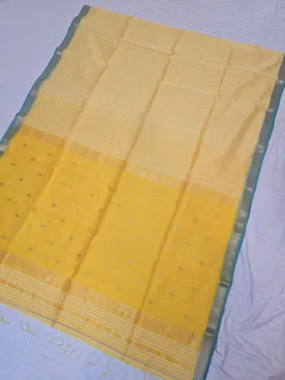 Dual-Tone Lemon & Sunshine Yellow with Sea Green Maheshwari Pure Silk Saree