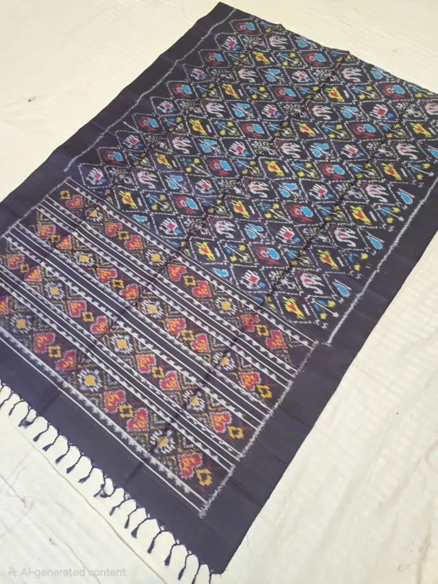 Black Pure Mulberry Silk Premium Pochampally Ikkat Saree.