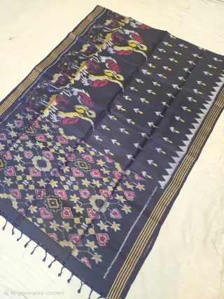 Midnight Blue Pure Mulberry Silk Premium Pochampally Ikkat Saree