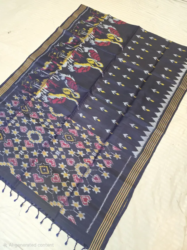 Midnight Blue Pure Mulberry Silk Premium Pochampally Ikkat Saree