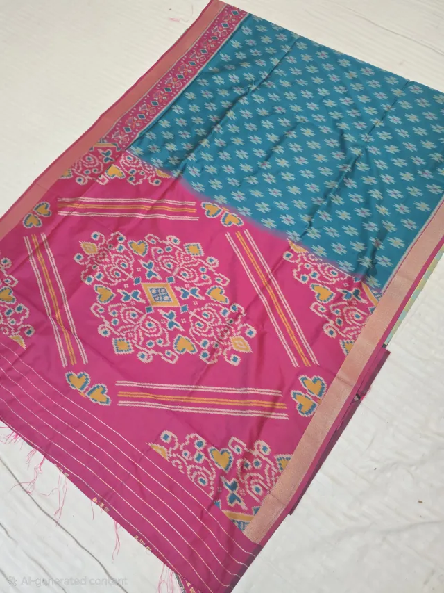 Teal Blue Patola and Rani Pink Contrast Medallion Pallu Pure Silk Saree