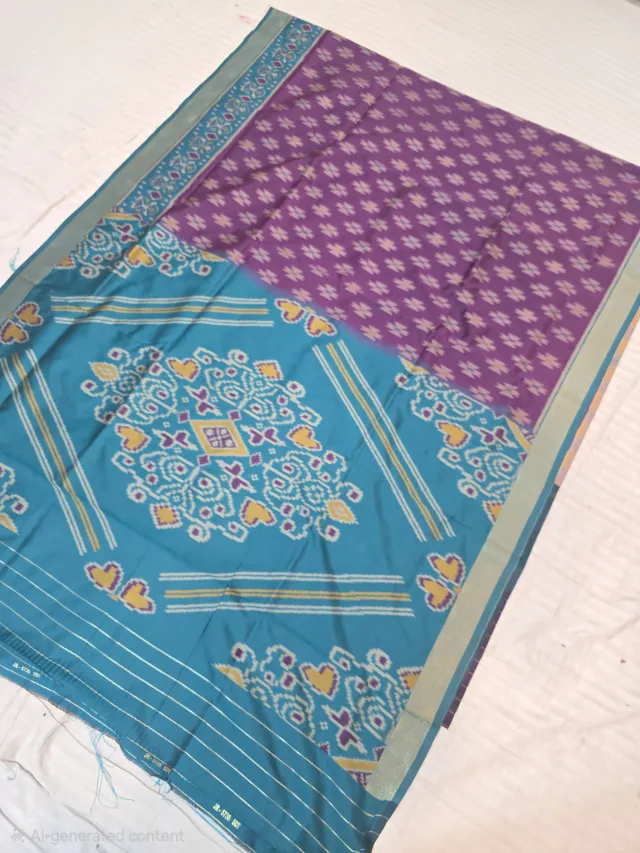 Plum Purple Patola and Cyan Blue Contrast Medallion Pallu Pure Silk Saree
