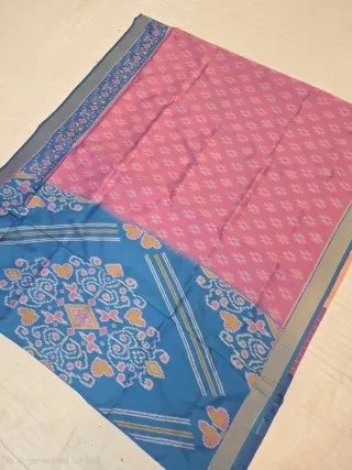 astel Rose Pink Patola and Cyan Blue Contrast Medallion Pallu Pure Silk Saree
