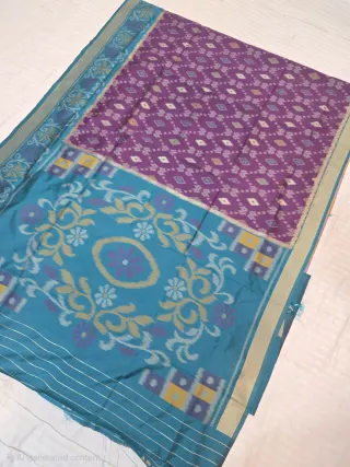 Plum Purple Patola and Cerulean Blue Contrast Medallion Pallu Pure Silk Saree