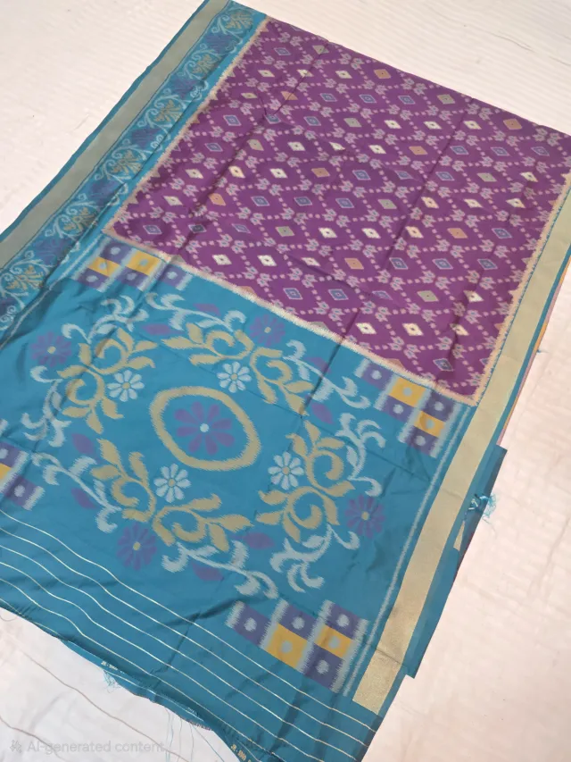Plum Purple Patola and Cerulean Blue Contrast Medallion Pallu Pure Silk Saree