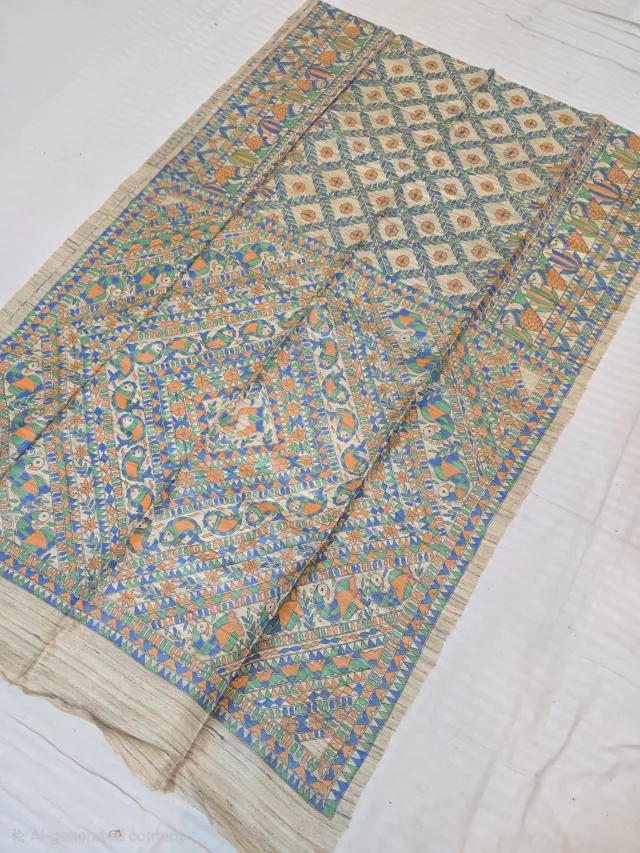 Natural Cream Pure Ghicha Tussar Silk Saree and Concentric Matsya Mandala Pallu