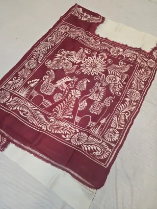 Ivory Cream and Crimson Red Pure Murshidabad Silk Saree