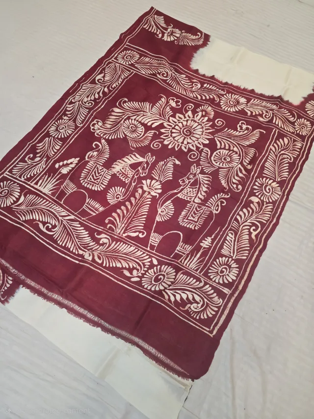 Ivory Cream and Crimson Red Pure Murshidabad Silk Saree