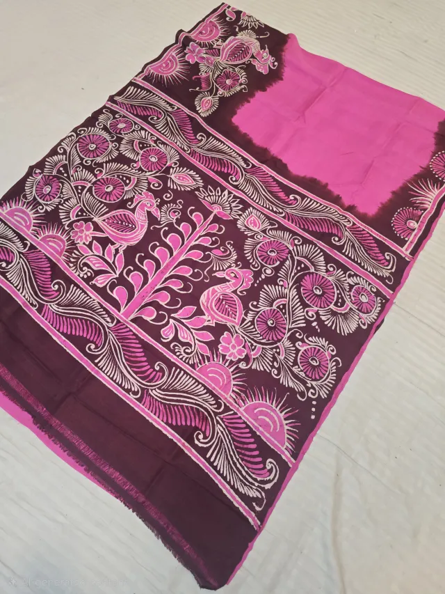 Rani Pink and Deep Wine Pure Murshidabad Silk Saree