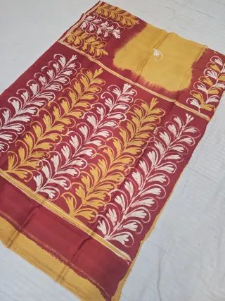 Mustard Yellow and Deep Maroon Pure Murshidabad Silk Saree