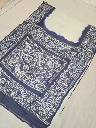 Ivory Cream and Indigo Navy Pure Murshidabad Silk Saree