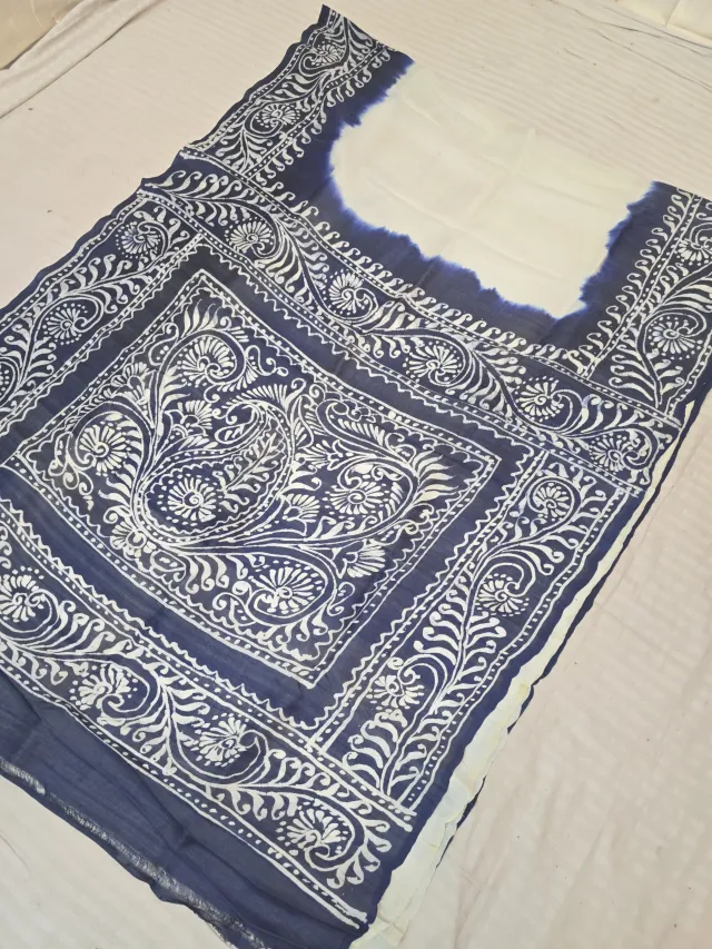 Ivory Cream and Indigo Navy Pure Murshidabad Silk Saree