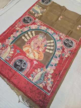 Golden Biscuit and Crimson Red Pure Murshidabad Silk Saree