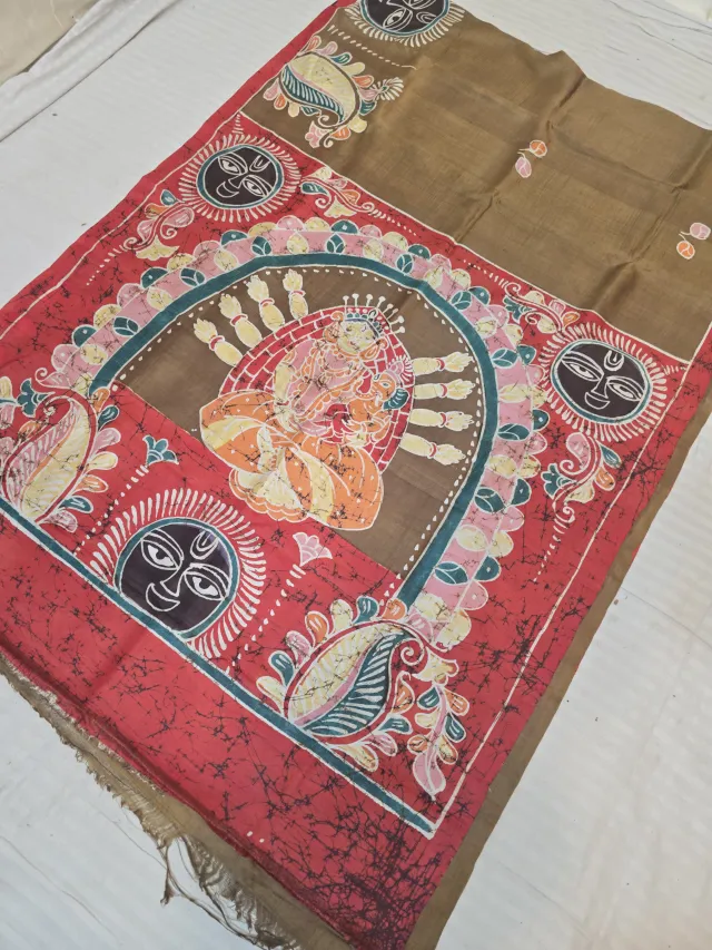 Golden Biscuit and Crimson Red Pure Murshidabad Silk Saree