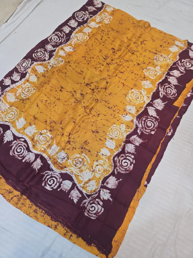 Mustard Yellow and Wine Plum Pure Murshidabad Silk Saree