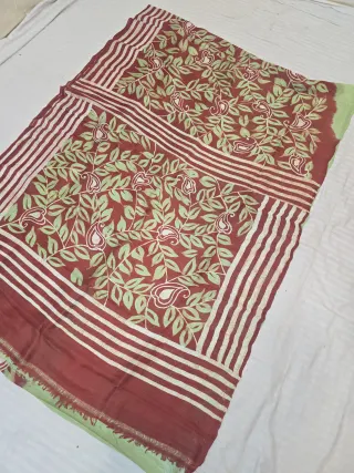 Sage Green and Terracotta Rust Pure Murshidabad Silk Saree