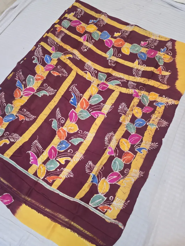 Mustard Yellow and Oxblood Wine Pure Murshidabad Silk Saree
