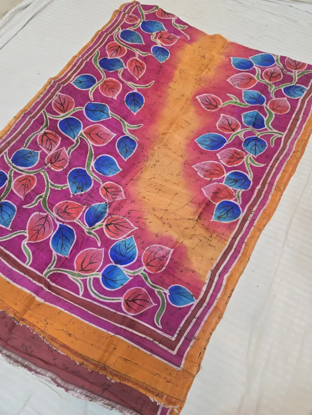 Mustard Orange and Rani Pink Pure Murshidabad Silk Saree