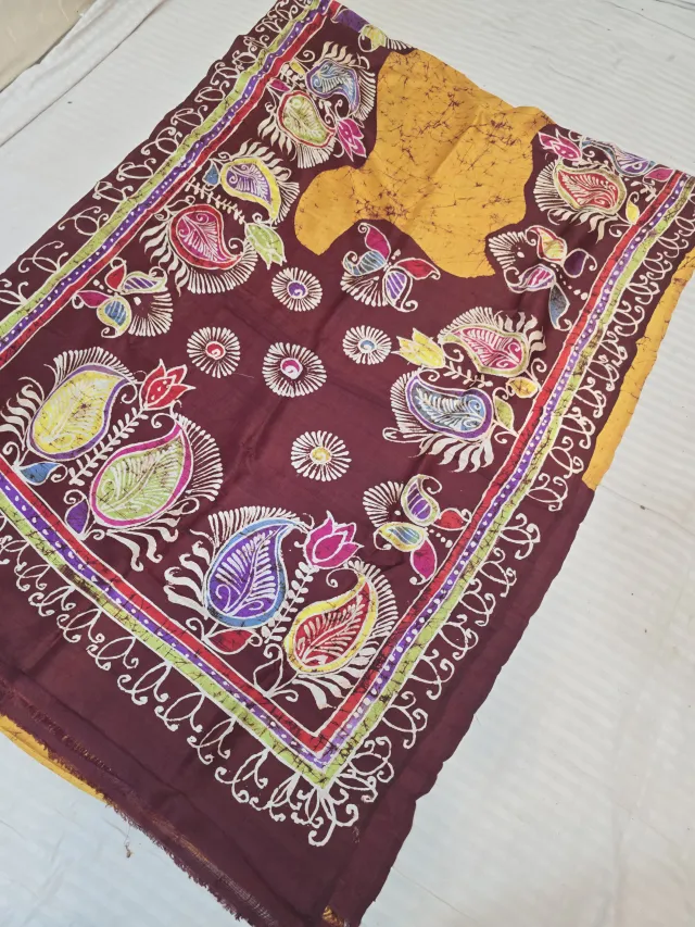 Mustard Yellow and Oxblood Wine Pure Murshidabad Silk Saree
