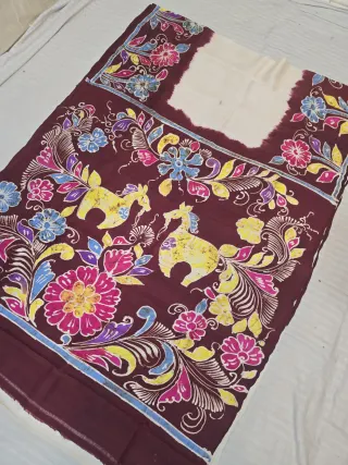Ivory Cream and Chocolate Plum Pure Murshidabad Silk Saree