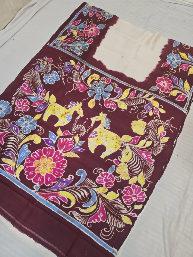 Ivory Cream and Chocolate Plum Pure Murshidabad Silk Saree