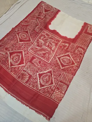 Ivory Cream and Crimson Red Pure Murshidabad Silk Saree