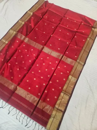 Deep Maroon Woven Zari Floral Buti Maheshwari Pure Silk Saree