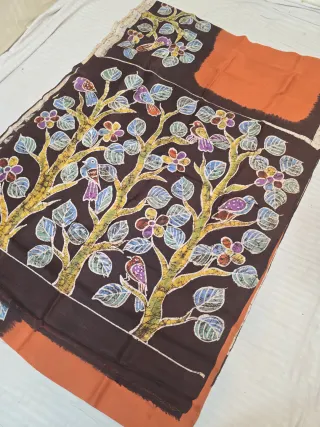 Terracotta Orange and Espresso Brown Pure Murshidabad Silk Saree