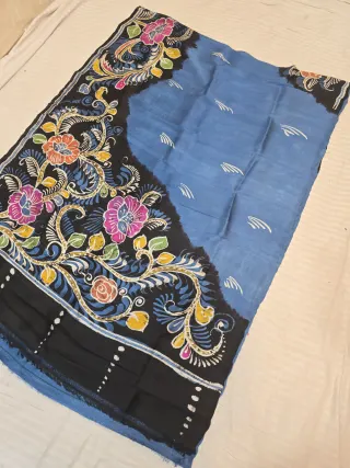 Steel Blue and Midnight Black Pure Murshidabad Silk Saree