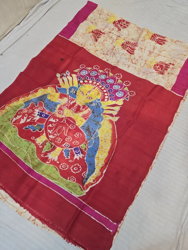 Cream Ivory and Crimson Red Pure Murshidabad Silk Saree