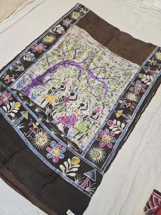 Brown and Ivory Cream Pure Murshidabad Silk Saree