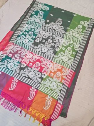 Olive Forest Green Multi-Color Blended Bangalore Silk Saree with Handcrafted 3D Kantha Stitch Embroidery