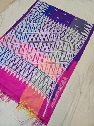 Royal Violet Multi-Color Blended Bangalore Silk Saree with Handcrafted 3D Kantha Stitch Embroidery
