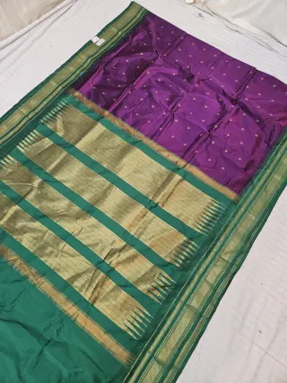 Royal Purple Replica Paithani Soft Silk Saree with Emerald Green Contrast Zari Pallu