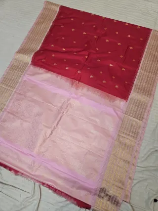 Bridal Red Replica Gadwal Soft Silk Saree with Baby Pink Rich Zari Brocade Pallu