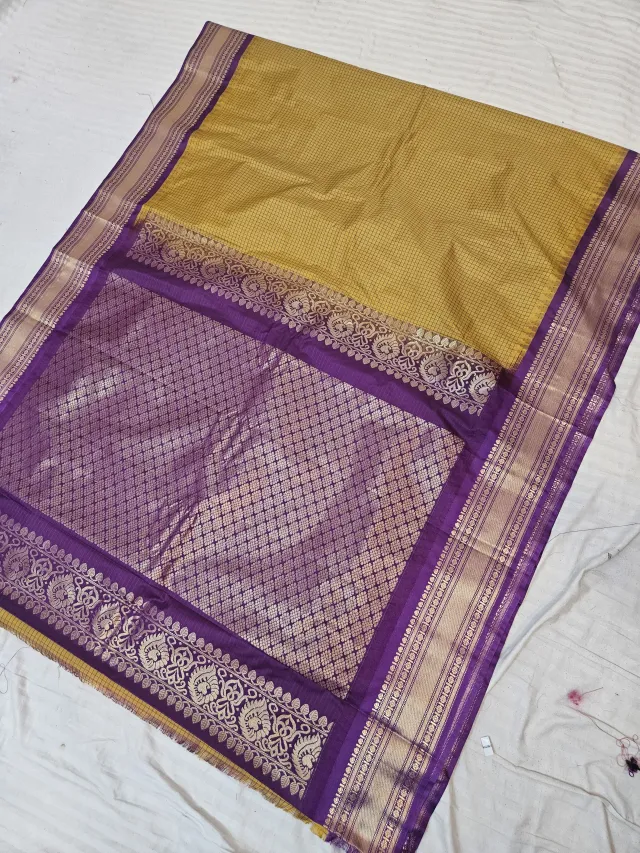 Tussar Replica Gadwal Soft Silk Saree with Purple Rich Zari Brocade Pallu