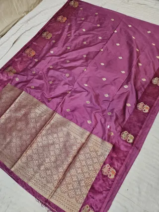 Wine Plum Woven Zari Diamond Jaal Pallu Mango Soft Silk Saree